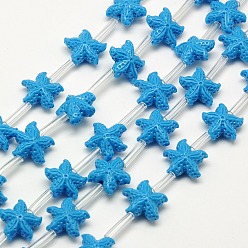 Deep Sky Blue Synthetic Coral Beads Strands, Dyed, Starfish/Sea Stars, Deep Sky Blue, 10x11x5.5mm, Hole: 1mm, about 24pcs/strand, 16.53 inch
