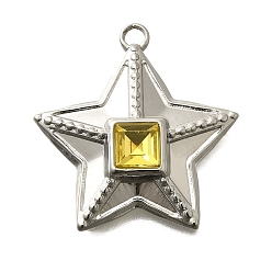 Цитрин 304 подвески из нержавеющей стали, со стразами, цвет нержавеющей стали, звезда, цитрин, 26x24.5x6 мм, отверстие : 2 мм
