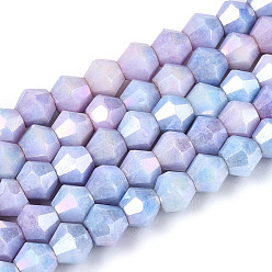 Лиловый Антикоррозийные гальванические биконические стеклянные бусины, имитация драгоценных камней, с покрытием AB цвета, граненые, сирень, 4x4.2~4.5 мм, отверстие : 0.8 мм, около 94~96 шт / нитка, 14.76~15.16'' (37.5~38.5 см)