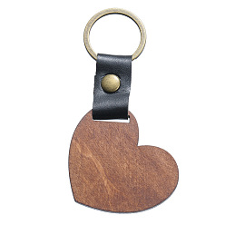 Heart Imitation Leather & Wood Keychain, with Iron Findings, Heart, 100x54mm