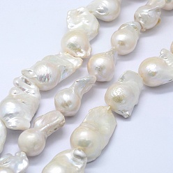 Creamy White Natural Baroque Pearl Keshi Pearl Beads Strands, Cultured Freshwater Pearl, Nuggets, Creamy White, 25~36x16~25x15~18mm, Hole: 0.5mm, about 13~16pcs/strand, 14.96 inch