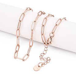 Розовое Золото Ионное покрытие (IP) 304 ожерелье-цепочка из нержавеющей стали со скрепками, розовое золото , 17.72 дюйм (45 см)