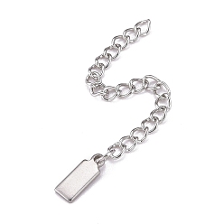 Stainless Steel Color 304 Stainless Steel Chain Extender, Curb Chain, with 202 Stainless Steel Charms, Rectangle, Stainless Steel Color, 63mm, Link: 3.7x3x0.5mm, Rectangle: 10.5x4x1mm