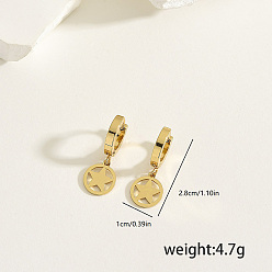 Золотой 201 плоские круглые серьги-кольца из нержавеющей стали со звездой, золотые, 28x10 мм