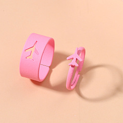 airplane Romantic Pink Hollow Dolphin Animal Ring Set for Couples - Stackable, Unique Design