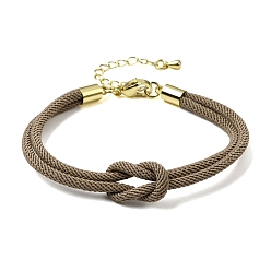Tan 3MM Round Nylon Braided Cord Bracelet Making, Knot, with Golden 202 Stainless Steel Lobster Clasp & Brass Finding, Tan, 6.69x0.39 inch(17x1cm)