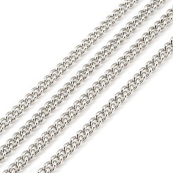 Platinum Rhodium Plated 925 Sterling Silver Curb Chains, Unwelded, Platinum, 4x3x1mm, about 8.20 Feet(2.5m)/strand