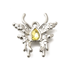 Свет Топаз 304 подвески из нержавеющей стали, со стразами, цвет нержавеющей стали, бабочка, светлый топаз, 24x23x4 мм, отверстие : 2 мм