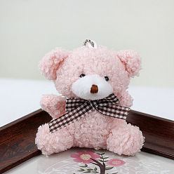 Pink Velvet Bear Pendant Decorations, with PP Cotton Filling & Metal Ball Chain, Pink, 80mm