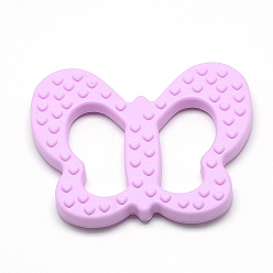 Violet Food Grade Eco-Friendly Silicone Big Pendants, Chewing Pendants For Teethers, DIY Nursing Necklaces Making, Butterfly, Violet, 80x64x9mm, Hole: 14x39mm