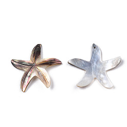 Other Sea Shell Natural Sea Shell Pendants, Starfish Charms, 34.5~37.5x37~38.5x2mm, Hole: 1.2mm