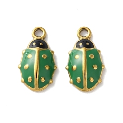 Зеленый 304 из нержавеющей стали шармы эмали, ионное покрытие (ip), очарование божьей коровки, золотые, зелёные, 12.5x7.5x2.5 мм, отверстие : 1.2 мм