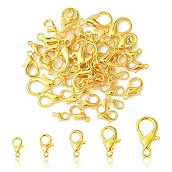 Golden 50Pcs 5 Styles Zinc Alloy Lobster Claw Clasps, Parrot Trigger Clasps, Jewelry Making Findings, Golden, 10~21x6~12mm, Hole: 1~2mm, 10pcs/style