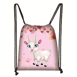 Sheep Printed Polyester Drawstring Bag, Rectangular Backpack for Women, Sheep, 38x32cm
