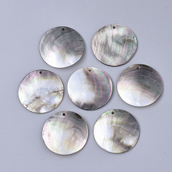 Gainsboro Black Lip Shell Pendants, Flat Round, Gainsboro, 30x1~2mm, Hole: 1.6mm
