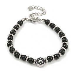 Звезда 304 женские браслеты из нержавеющей стали и стекла с круглыми бусинами, чёрные, звезда, 6-7/8 дюйм (17.4 см)