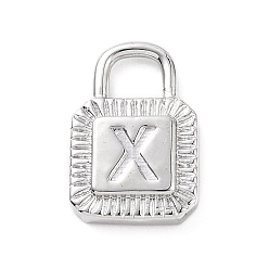 Letter X Eco-friendly Rack Plating Brass Pendants, Cadmium Free & Lead Free, Long-Lasting Plated, Lock with Alphabet, Platinum, Letter.X, 15x10x3mm, Hole: 3.5x4mm