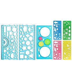 Pale Turquoise Multifunctional Plastic Geometric Drawing Ruler Set, Draft Template, for Architecture, Office, Studying, Designing, Painting Supplies, Pale Turquoise, 7pcs/set