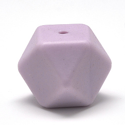 Lilac Food Grade Eco-Friendly Silicone Beads, Chewing Beads For Teethers, DIY Nursing Necklaces Making, Faceted Cube, Lilac, 14x14x14mm, Hole: 2mm