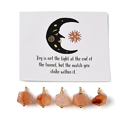Orange Quartz Natural Orange Quartz Pendants, Faceted Nuggets Charms, with Golden Tone Brass Findings, 14~14.5x9~10.5x9~10mm, Hole: 1.5~2mm, 5pcs/bag