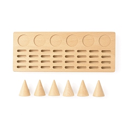 BurlyWood Beech Wood Finger Ring Display Stands, Rectangle with 6Pcs Cones, BurlyWood, Rectangle: 10x25.1x2.2cm, about 7pcs/set