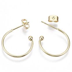Real 18K Gold Plated Brass Half Hoop Earrings, Stud Earring, Nickel Free, with Ear Nuts and 925 Sterling Silver Pins, Real 18K Gold Plated, 21~24.6x20~22x3mm, Pin: 0.7mm
