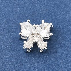 Серебро Бантом латунные микро проложить кубического циркония бусы, стойки покрытие, долговечный, без свинца и без кадмия, серебряные, 8.5x9.5x5 мм, отверстие : 1.2 мм