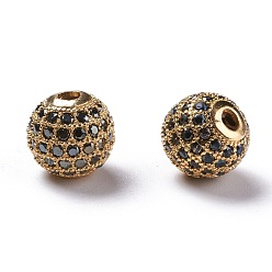 Golden Brass Cubic Zirconia Beads, Round, Golden, 10mm, Hole: 1.5mm
