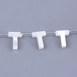 Letter T Natural Sea Shell Beads, White Shell Mother of Pearl Shell, Top Drilled Beads, Letter.T, 10x2.5~11.5x3mm, Hole: 0.8mm