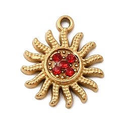 Светло-сиамский 304 подвески из микростразов из нержавеющей стали, солнечные чары, ионное покрытие (ip), реальный 18 k позолоченный, Light Siam, 13.5x11.5x2 мм, отверстие : 1 мм