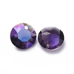 Аметист Стеклянные украшения из горного хрусталя, граненые, плоско-круглые, аметист, 12x6 мм, отверстие : 1.2 мм