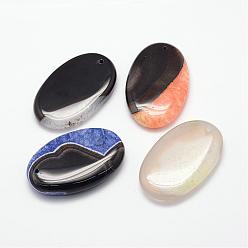 Natural Agate Natural Dyed Agate Pendants, Oval, 54~55x33~35x8~10mm, Hole: 2mm