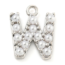 Letter W Подвески из искусственного жемчуга, с фурнитурой из экологически чистой латуни, без свинца и без кадмия, письмо амулеты, Буква W, 13x11x3 мм, отверстие : 1.4 мм
