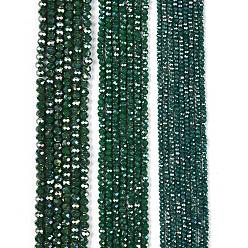 Dark Green Electroplate Glass Beads Strands, Opaque Solid Color, AB Color Plated, Faceted, Rondelle, Dark Green, 2.9~3.3x2mm, Hole: 0.8mm, about 135~140pcs/strand, 32~34cm
