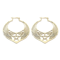 Golden 304 Stainless Steel Wing with Star Hoop Earrings for Women, Golden, 52.5x48x1~2mm