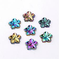 Black Acrylic Cabochons, AB Color Plated, Flower, Black, 12.5x13x2mm