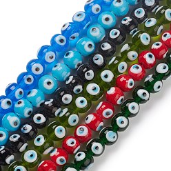 Mixed Color Handmade Lampwork Beads Strand, Round with Evil Eye, Mixed Color, 12.5~13x11mm, Hole: 2~2.5mm, about 32~33pcs/strand, 13.58~14.01''(34.5~35.6cm)
