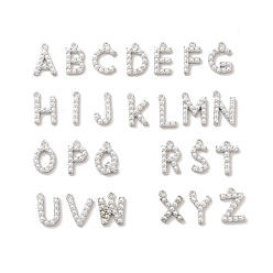 Platinum Plastic Imitation Pearl Pendants, with Brass Findings, Letter A~Z, Platinum, 12~16x2~13x3mm, Hole: 1.4mm, 26pcs/set