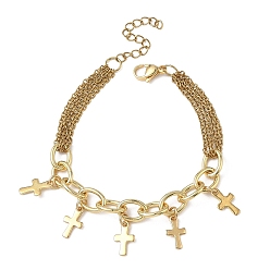 Настоящее золото 18K 304 из нержавеющей стали шарм браслеты, браслеты-цепочки из латуни для женщин, крестик, реальный 18 k позолоченный, 7.01 дюйм (17.8 см)
