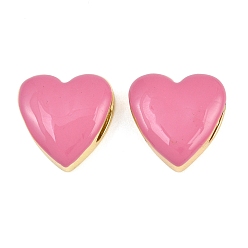 Pink Латунь эмаль Шармы скольжения, сердце, реальный 18 k позолоченный, стойки покрытие, долговечный, без кадмия и без свинца, розовые, 21x20x8 мм, отверстие : 4x9 мм