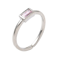 Pink Прямоугольные латунные манжеты со стеклом для женщин, долговечный, стойки покрытие, без свинца и без кадмия, платина, розовые, 1.5 мм, внутренний диаметр: 15.3 мм