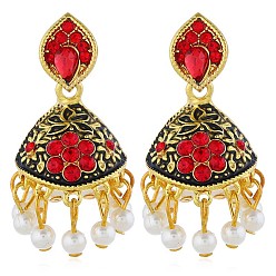 Big red ancient gold Retro Bohemian personality exaggerated fashion trend earrings earrings inlaid with colored gemstones