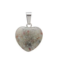 Bloodstone Natural Africa Blood Jasper Charms, with Silver Tone Metal Findings, Heart, 16x6mm