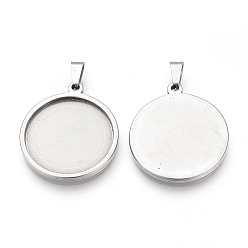 Stainless Steel Color 201 Stainless Steel Pendant Cabochon Settings, Flat Round, Stainless Steel Color, Tray: 35mm, 41x38x2mm, Hole: 8x4mm