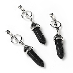 Lava Rock Synthetic Lava Rock with Brass Pendants, Cadmium Free & Lead Free, Bullet Shaped, 65~70mm, Hole: 4.6mm