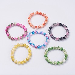 Mixed Color Natural Jade Beaded Stretch Bracelet, Dyed, Round, Mixed Color, 2 inch(5cm), beads: 8mm
