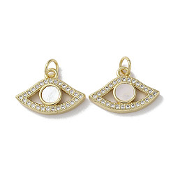Real 18K Gold Plated Brass Micro Pave Cubic Zirconia Charms, with Shell, Eye, Real 18K Gold Plated, 12.5x18x3mm, Hole: 3mm