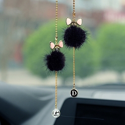 Black Mink Hair Pendant Decorations, with Alloy Finding, Cat Shape, Black, 600mm