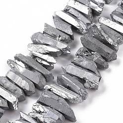 Silver Natural Quartz Crystal Points Beads Strands, Dyed, Nuggets, Silver, 15~30x4~8x4~7mm, Hole: 1mm, 8 inch