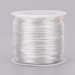 White Nylon Cord, Satin Rattail Cord, for Beading Jewelry Making, Chinese Knotting, White, 2mm, about 10.93 yards(10m)/roll